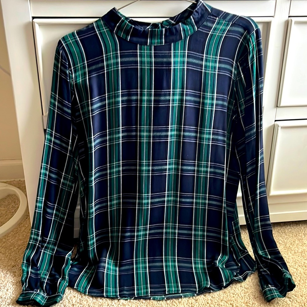 NEW | LOFT | Plaid Mock-Neck Blouse